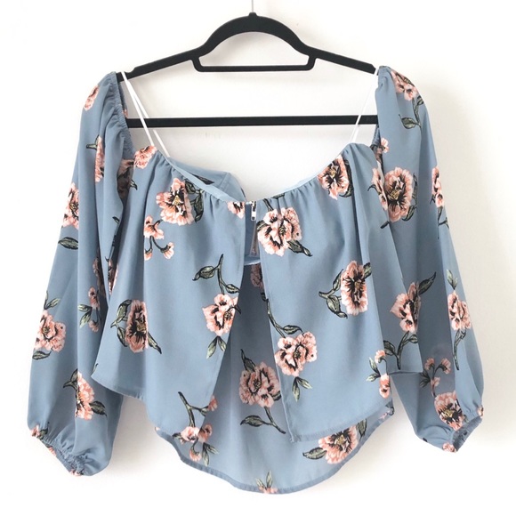 Blue Floral Sheer Blouse - Picture 2 of 3